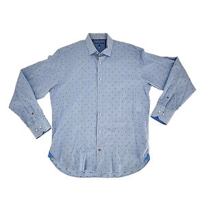 Luchiano Visconti Black Men Blue Geometric Long Sleeve Button Front Shirt Med